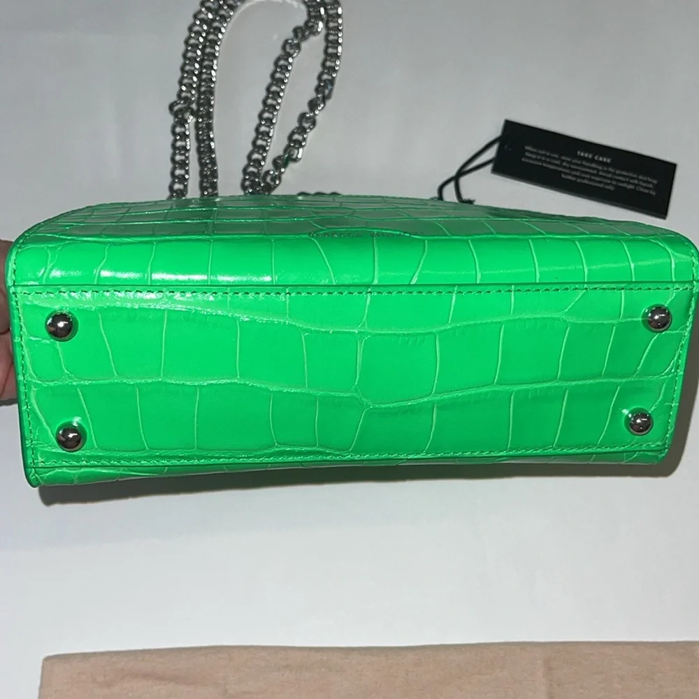 Rebecca Minkoff Croc Embossed Leather Crossbody Bag Neon Green NWT - Picture 9 of 17